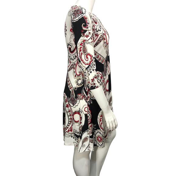 Chicos Womens Size 1 US 8 Shift Dress Stretch Paisley Knit Swing 3/4 Sleeves - Picture 9 of 15